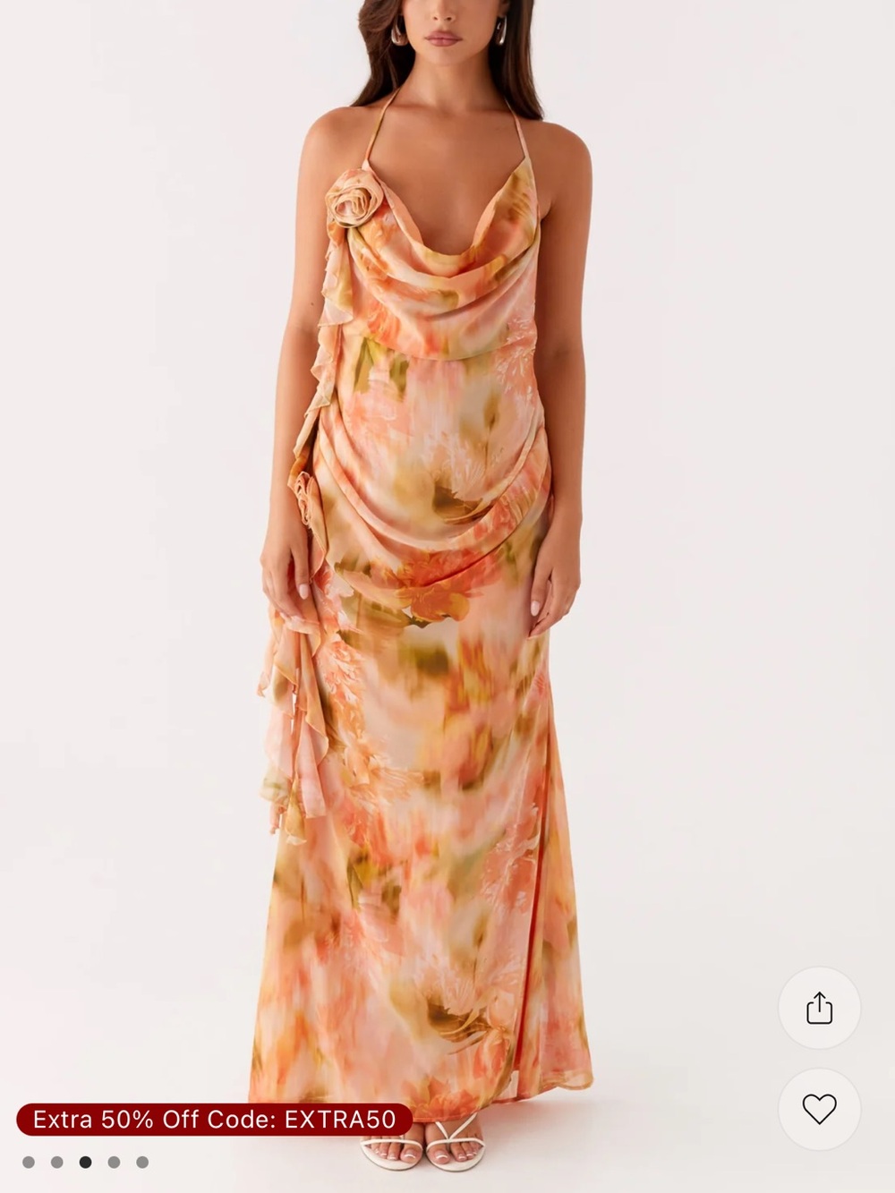Peppermayo Peach Multi Watercolor Cowl Maxi Dress